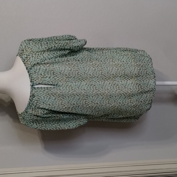 CAbi Blouse 602 Size Medium Pebble Blue Green Print Sheer Flowy Shirt Sleeve - Picture 7 of 12